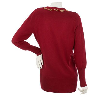 George Simonton Boyfriend Cardigan with Chain Trim Placket