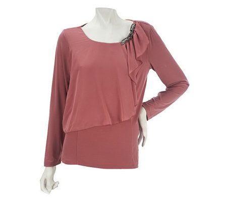 George Simonton Milky Knit Top with Chain and Rhinestone Embellishment - A218441