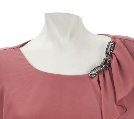 George Simonton Milky Knit Top with Chain and Rhinestone Embellishment