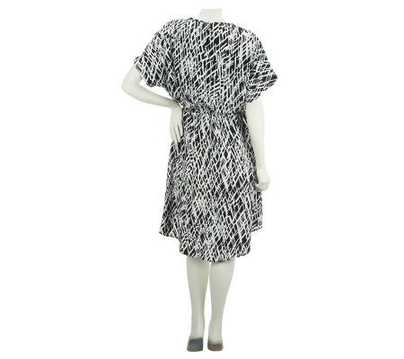 LOGO by Lori Goldstein Kimono Sleeve Printed Dress w/ Hi-Low Hem