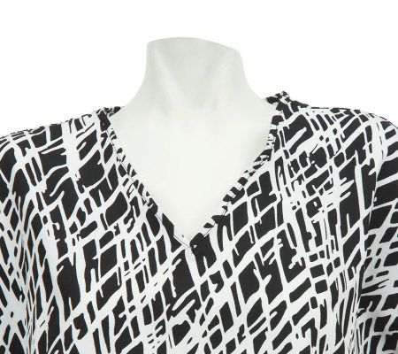 LOGO by Lori Goldstein Kimono Sleeve Printed Dress w/ Hi-Low Hem