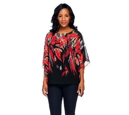 Susan Graver Border Print Scarf Top with Bateau Neckline - A226141