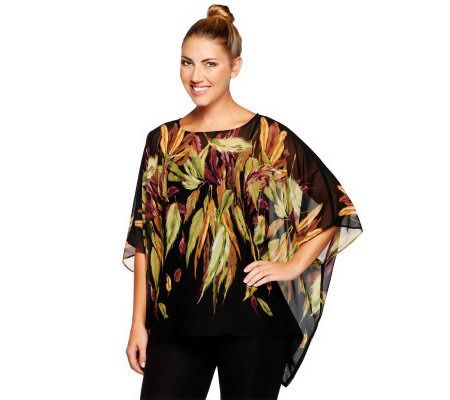 Susan Graver Border Print Scarf Top with Bateau Neckline - A226141