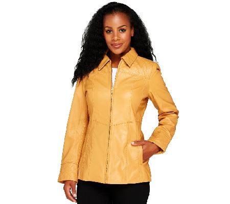 Denim & Co. Zip Front Leather Jacket with Quilted Details & Seams - A227141