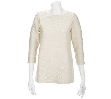 Susan Graver Textured Knit 3/4 Sleeve Bateau Neck Top - A228141