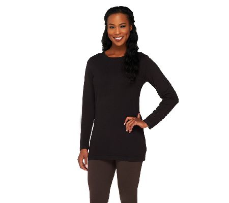 Linea by Louis DellOlio Whisper Knit Long Sleeve Jewel Neck Top - A228341