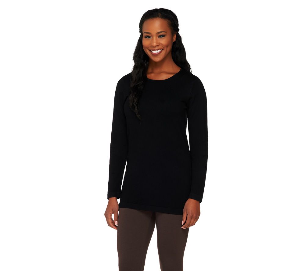 Linea by Louis DellOlio Whisper Knit Long Sleeve Jewel Neck Top - A228341