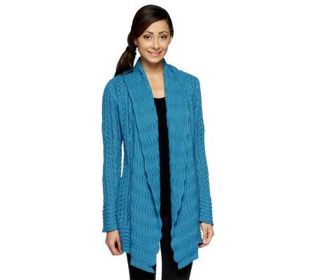 Isaac Mizrahi Live! Fly Away Shawl Collar Mixed Stitch Cardigan - A228541