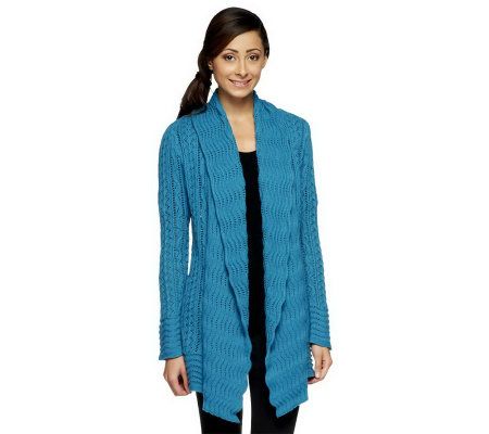 Isaac Mizrahi Live! Fly Away Shawl Collar Mixed Stitch Cardigan - A228541