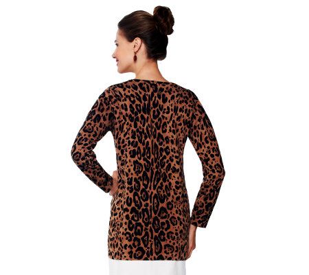 Joan Rivers Leopard Print Long Sleeve Knit Cardigan