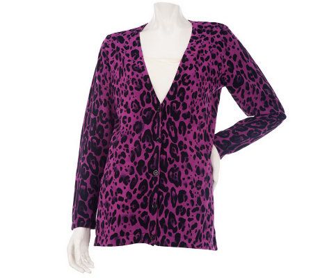 Joan Rivers Leopard Print Long Sleeve Knit Cardigan - A229441