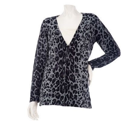 Joan Rivers Leopard Print Long Sleeve Knit Cardigan - A229441