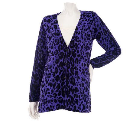 Joan Rivers Leopard Print Long Sleeve Knit Cardigan - A229441
