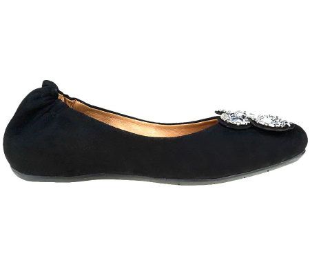 Earthies Vardo Suede Ballet Flat with Jewel Ornament