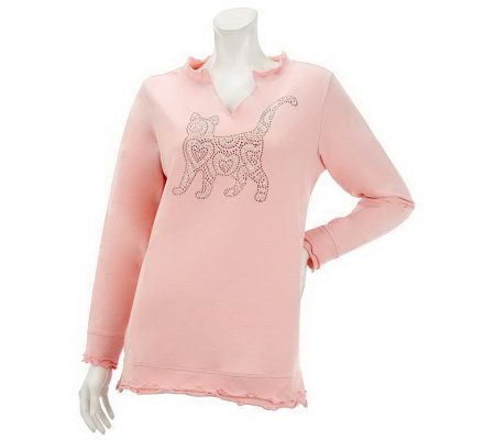 Quacker Factory Catitude Long Sleeve V-neck Knit Tunic - A230541