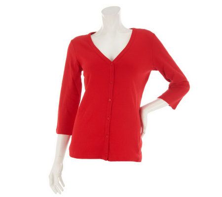 Liz Claiborne New York Essentials 3/4 Sleeve V-neck Cardigan - A231841
