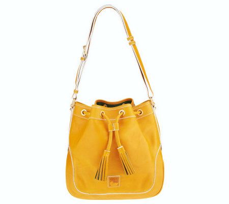 Dooney & Bourke Florentine Leather Drawstring Bag with White Trim - A231941