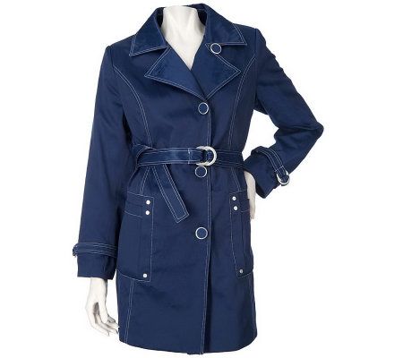 Centigrade Long Sleeve Twill Trench Coat w/ Novelty Buttons - A85941