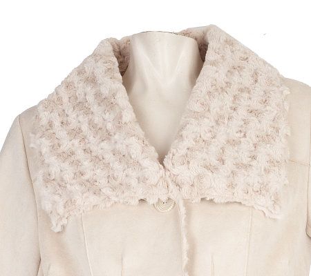 Dennis Basso Faux Suede and Rosette Faux Fur Seamed Coat