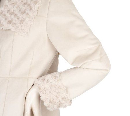 Dennis Basso Faux Suede and Rosette Faux Fur Seamed Coat