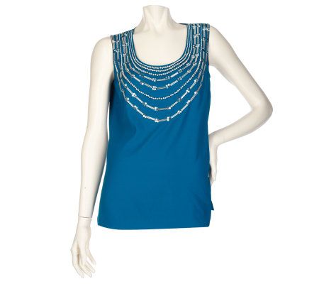 Davies by Erica Davies Sleeveless Top with Beaded Neckline - A199042