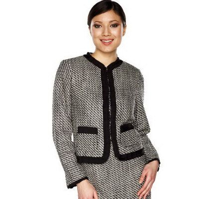 Isaac Mizrahi Live! Boucle Jacket with Grosgrain Ribbon Trim - A199142