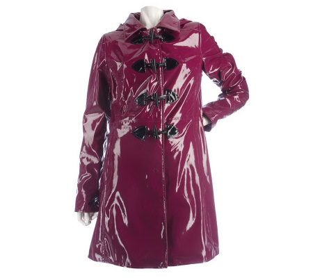 Dennis Basso Water Resistant Faux Patent Toggle Closure Coat - A202742