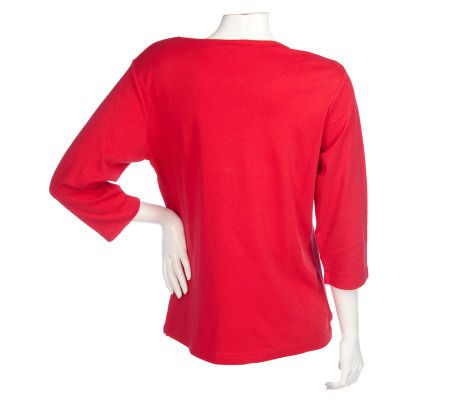 Quacker Factory 3/4 Sleeve Winter White Beaded T-shirt