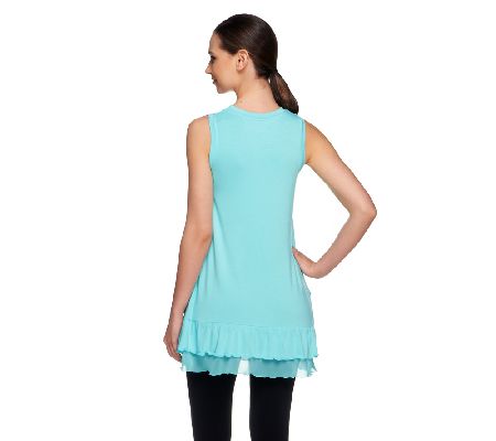LOGO by Lori Goldstein Sleeveless Chiffon Ruffle Hem Tunic