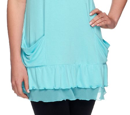 LOGO by Lori Goldstein Sleeveless Chiffon Ruffle Hem Tunic