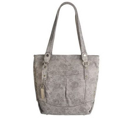 B. Makowsky Leather Snap Top Tote with Side Stud Accents - A217342