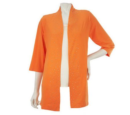 Quacker Factory 3/4 Sleeve Sparkle Detail Open Cardigan - A224442