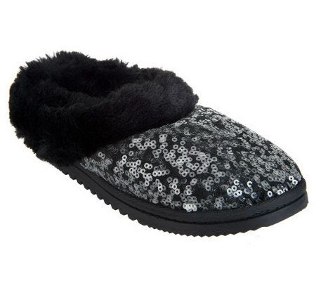 Dearfoams Sequin Velour Clog with Faux Fur Cuff - A227842