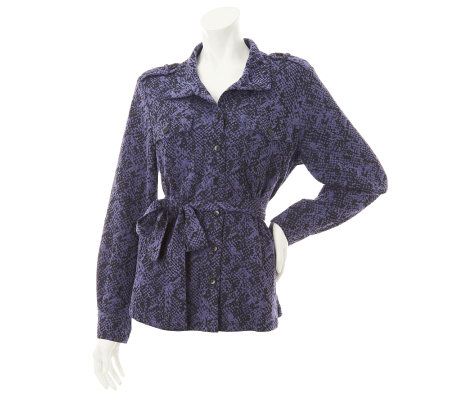 Linea by Louis DellOlio Animal Jacquard Button Front Shirt w/Pocket - A231142