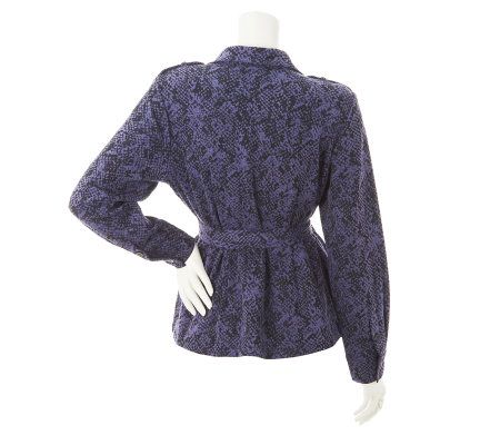 Linea by Louis DellOlio Animal Jacquard Button Front Shirt w/Pocket