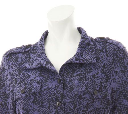 Linea by Louis DellOlio Animal Jacquard Button Front Shirt w/Pocket