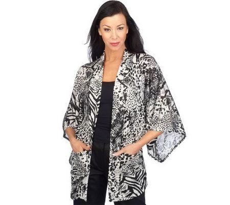 As Is George Simonton Animal Print Kimono Cardigan - A232642