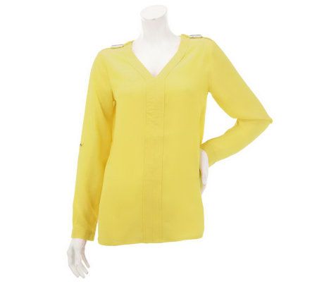 Jennifer Hudson Collection Roll Tab Tunic with Shoulder Embellishment - A232942