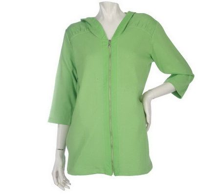 As Is Sport Savvy Stretch Knit 3/4 Sleeve Hooded Jacket with Woven Trim - A237142