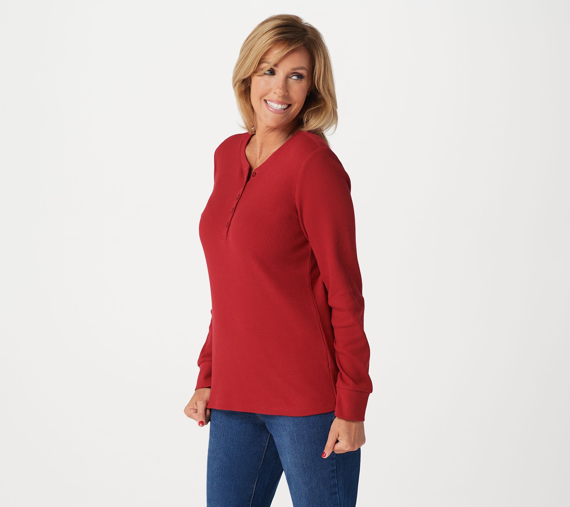 Denim & Co. Essentials Long Sleeve Thermal Henley - A203543