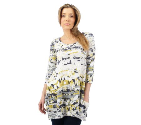 LOGO by Lori Goldstein Printed 3/4 Sleeve Tunic