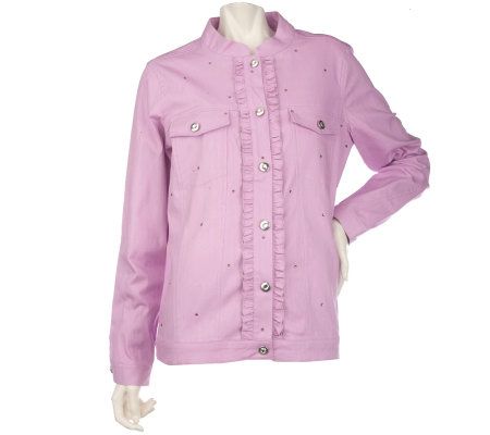 Quacker Factory Stretch Ringspun Sparkle & Shine Jacket w/Ruffle - A212743
