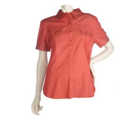 Denim & Co. Short Sleeve Button Front Lightweight Denim Shirt - A212943