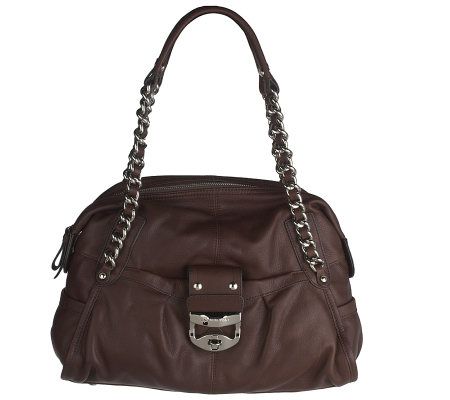 B.Makowsky Glove Leather Zip Top Satchel with Chain and HardwareAccents - A217343