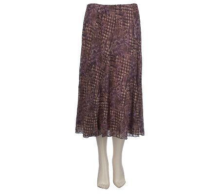 George Simonton Printed Lace Pull-On Paneled Skirt w/ Lettuce Hem - A217843