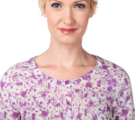 Liz Claiborne New York Printed Button Down Tunic with Pintucks