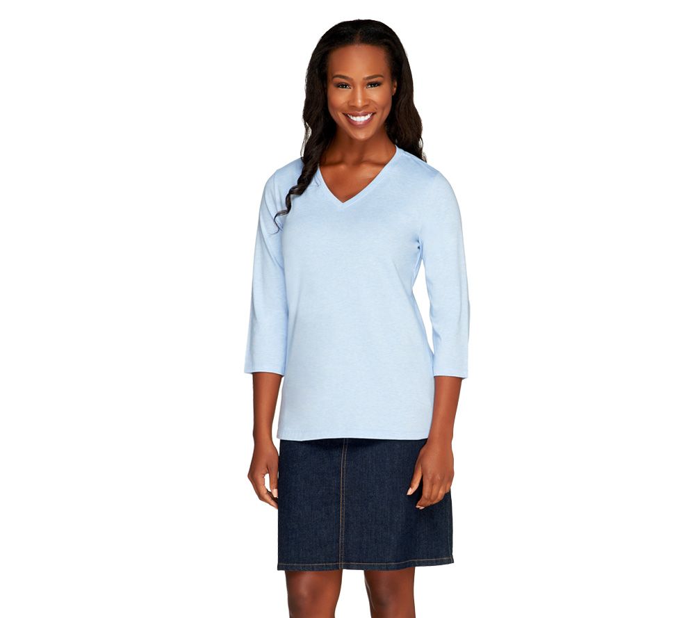 Denim & Co. Essentials Heathered 3/4 Sleeve V-Neck Top - A221043