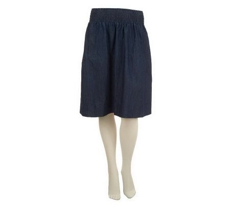 LOGO by Lori Goldstein Pull-on Chambray Skirt with Pockets - A224643