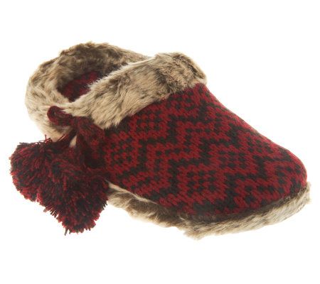 Dearfoams Sweater Knit Clog with Faux Fur Trim & Pom Pom Detail - A227843