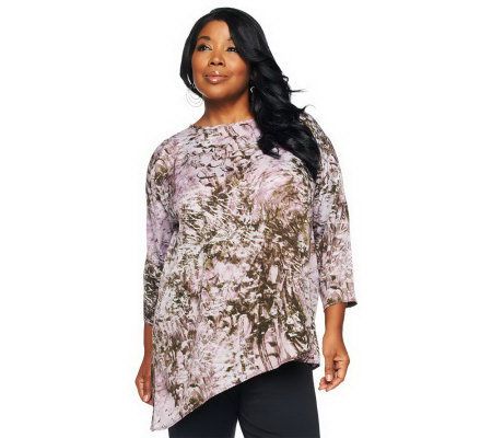 Jennifer Hudson Collection Feather Print Asymmetric Hem Top - A228643